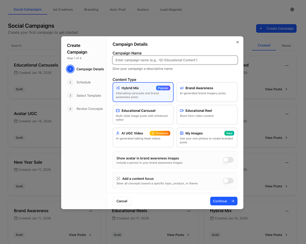 AI content generation interface