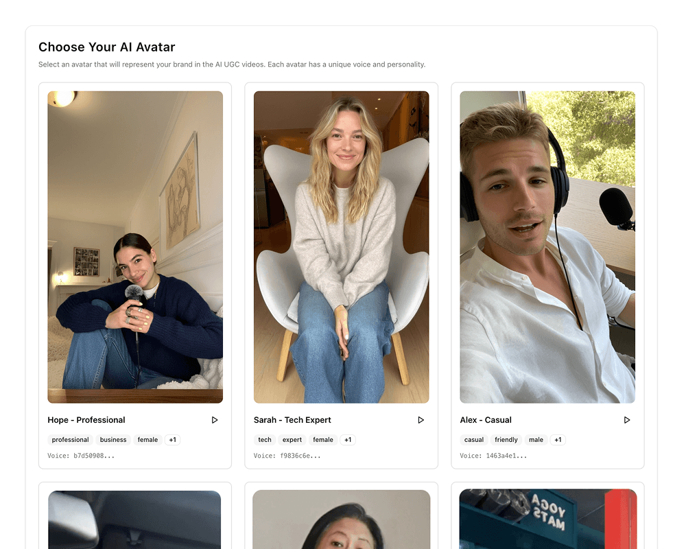 UGC avatars interface